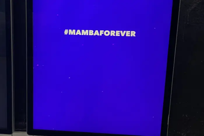 A digital screen in the subway system reads Mamba Forever